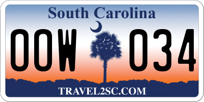 SC license plate OOW034