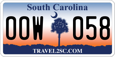 SC license plate OOW058