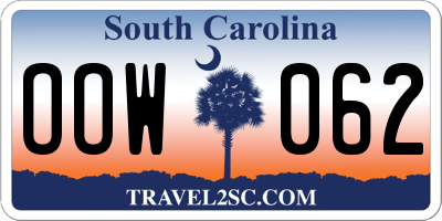 SC license plate OOW062