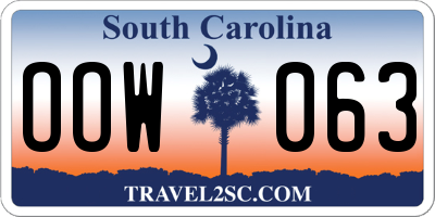 SC license plate OOW063