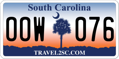 SC license plate OOW076