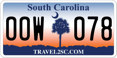 SC license plate OOW078