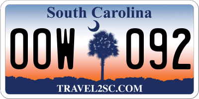 SC license plate OOW092
