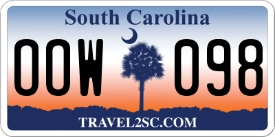 SC license plate OOW098
