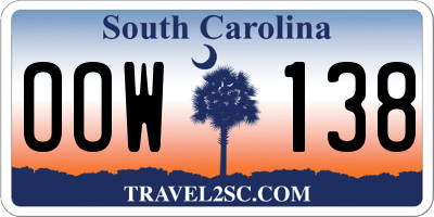SC license plate OOW138