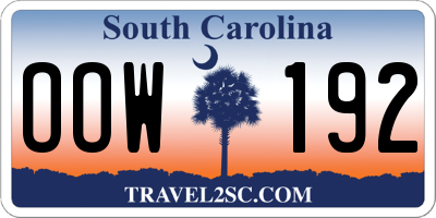 SC license plate OOW192