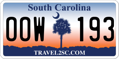 SC license plate OOW193