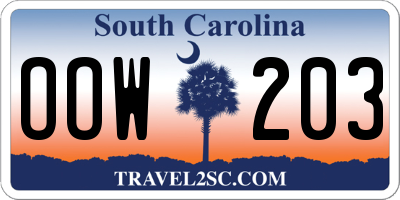 SC license plate OOW203