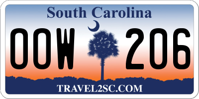 SC license plate OOW206