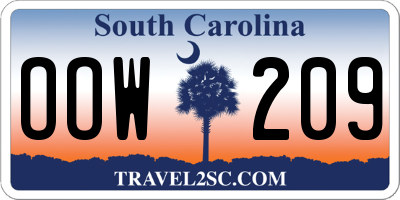 SC license plate OOW209
