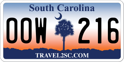 SC license plate OOW216