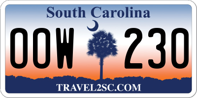 SC license plate OOW230