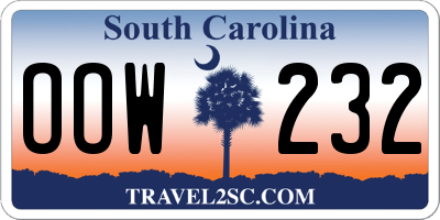SC license plate OOW232