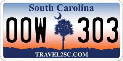 SC license plate OOW303