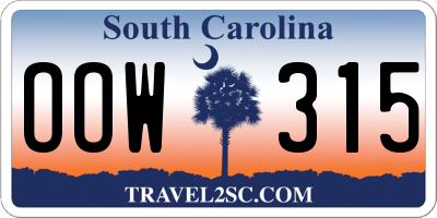 SC license plate OOW315