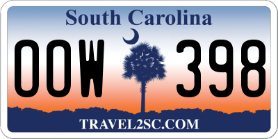 SC license plate OOW398