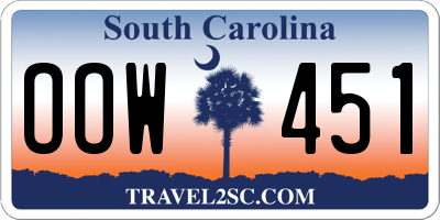 SC license plate OOW451