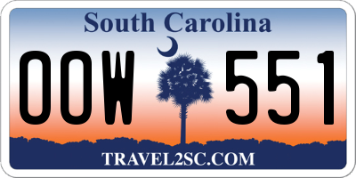 SC license plate OOW551
