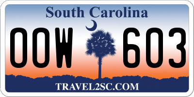 SC license plate OOW603