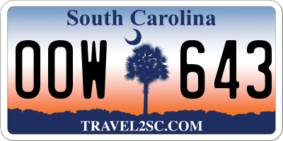 SC license plate OOW643
