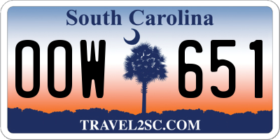 SC license plate OOW651