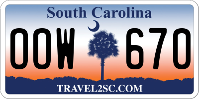 SC license plate OOW670