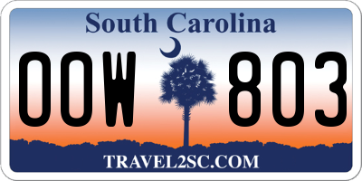 SC license plate OOW803