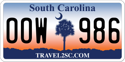 SC license plate OOW986