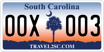 SC license plate OOX003