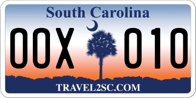 SC license plate OOX010