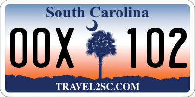 SC license plate OOX102