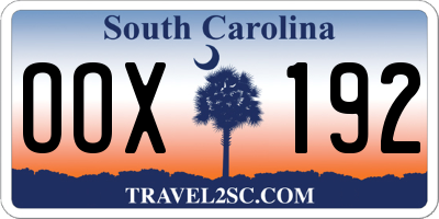 SC license plate OOX192