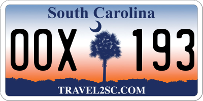 SC license plate OOX193