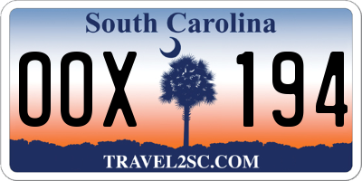 SC license plate OOX194