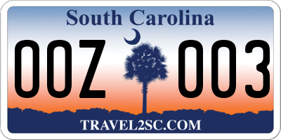 SC license plate OOZ003