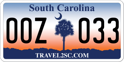 SC license plate OOZ033