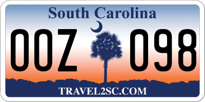 SC license plate OOZ098