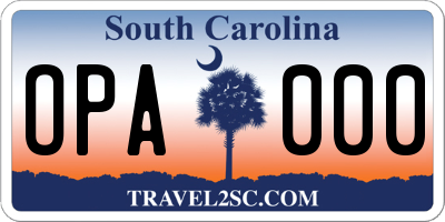 SC license plate OPA000