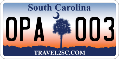 SC license plate OPA003