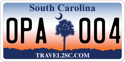 SC license plate OPA004
