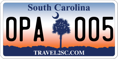 SC license plate OPA005