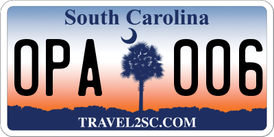 SC license plate OPA006