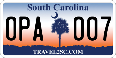 SC license plate OPA007