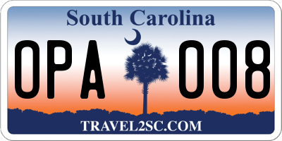 SC license plate OPA008
