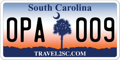 SC license plate OPA009