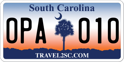 SC license plate OPA010