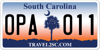 SC license plate OPA011