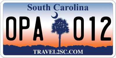 SC license plate OPA012
