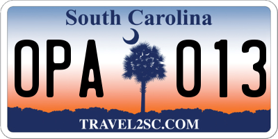 SC license plate OPA013