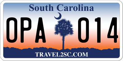 SC license plate OPA014
